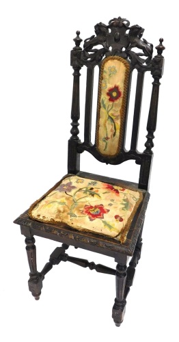 Appraisal: A thC Carolean style oak dining chair with embroidered back