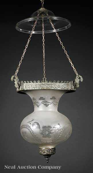 Appraisal: An American Federal Blown and Etched Glass and Patinated Bronze