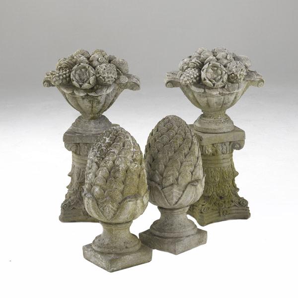 Appraisal: GARDEN STATUARY Pair of fruit baskets together with a pair