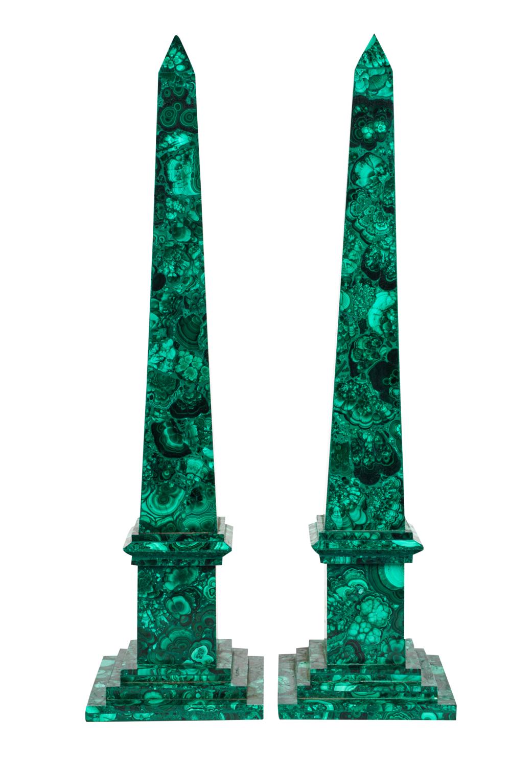 Appraisal: PAIR OF MALACHITE OBELISKSeach inches square inches high Condition