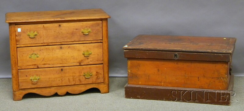 Appraisal: Pine Lidded Tool Box and a Pine Three-drawer Cottage Chest