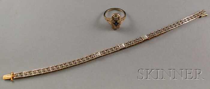 Appraisal: Two kt Gold and Diamond Jewelry Items a Krementz bracelet