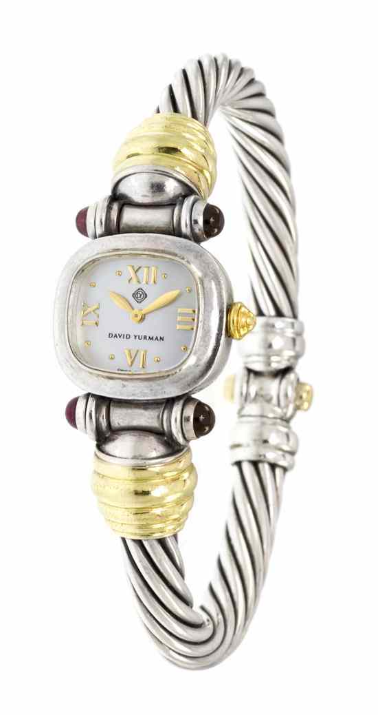 Appraisal: A Karat Yellow Gold Sterling Silver and Garnet Wristwatch David