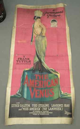 Appraisal: Large vintage movie poster ''The American Venus'' Some damage ''