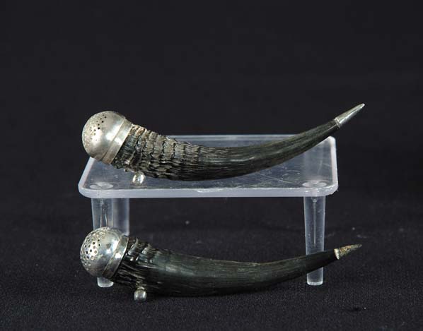 Appraisal: PAIR OF HORN AND SILVER SALT AND PEPPER SHAKERS Small