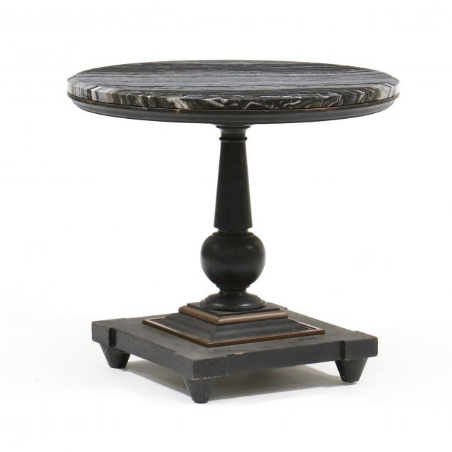 Appraisal: DESIGNER MARBLE TOP PEDESTAL TABLE th century high grade black