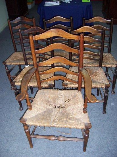 Appraisal: A set of six th Century ladderback chairs with rush