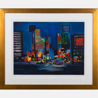 Appraisal: Marcel Mouly - Times Square Lithograph Signed lower right and