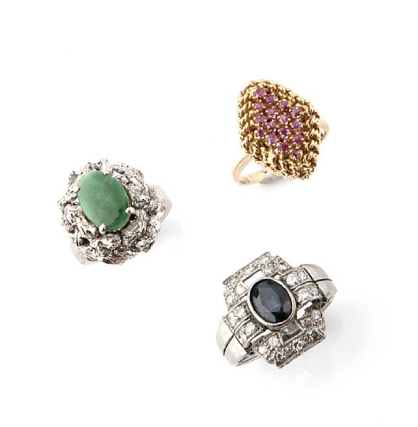 Appraisal: A collection of four gem-set enamel gold and white metal