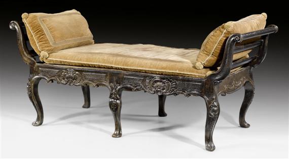 Appraisal: SMALL BANQUETTE Louis XV German circa Carved walnut Brown velvet