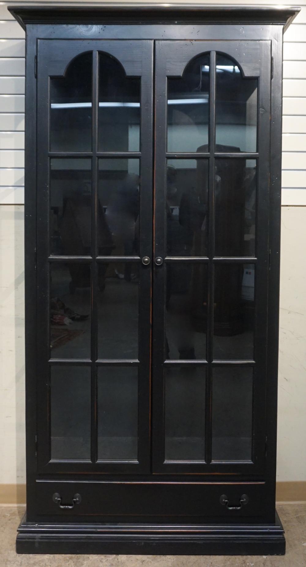 Appraisal: Early American Style Ebonized Wood Illuminated China Cabinet Lacking shelves