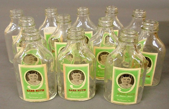 Appraisal: - Twelve glass bottles with paper labels Babe Ruth- All