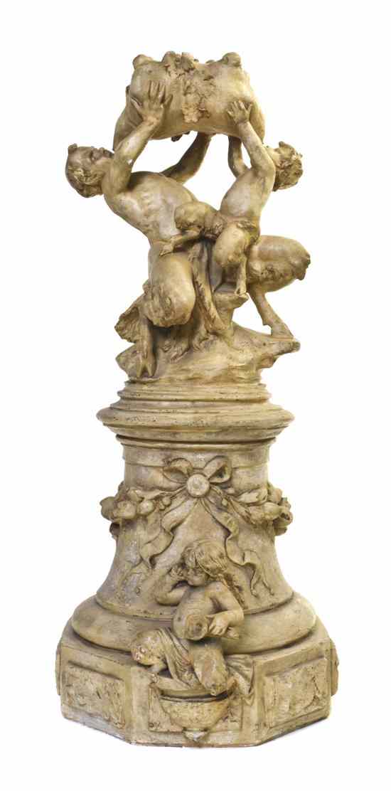 Appraisal: A Continental Plaster Bacchic Figural Group surmounted with two satyrs