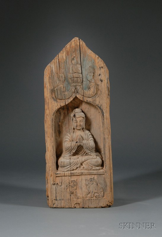 Appraisal: Carved Wood Stele China Northern Chi period th century A