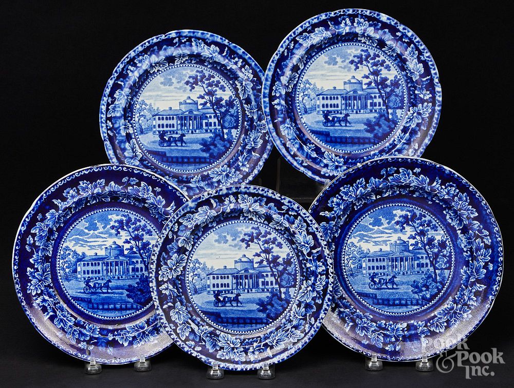 Appraisal: Five Historical blue Staffordshire plates Five Historical blue Staffordshire Hospital