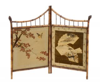 Appraisal: Aesthetic Period Twin Aesthetic period bamboo twin panel fire screen