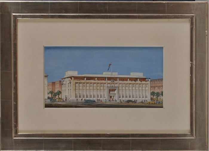 Appraisal: ENGLISH SCHOOL NATIONAL BANK OF INDIA Perspective rendering in watercolor