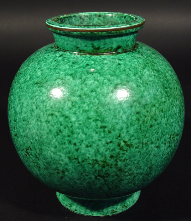 Appraisal: Gustavsberg Argenta globular pottery vase decorated in a mottled green