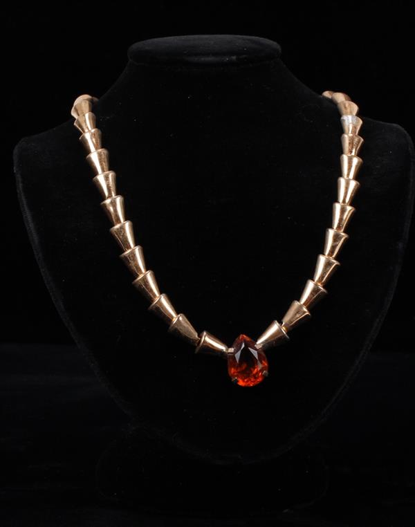 Appraisal: Jeray Gilt Sterling Vintage Modern Link Necklace with Amber crystal