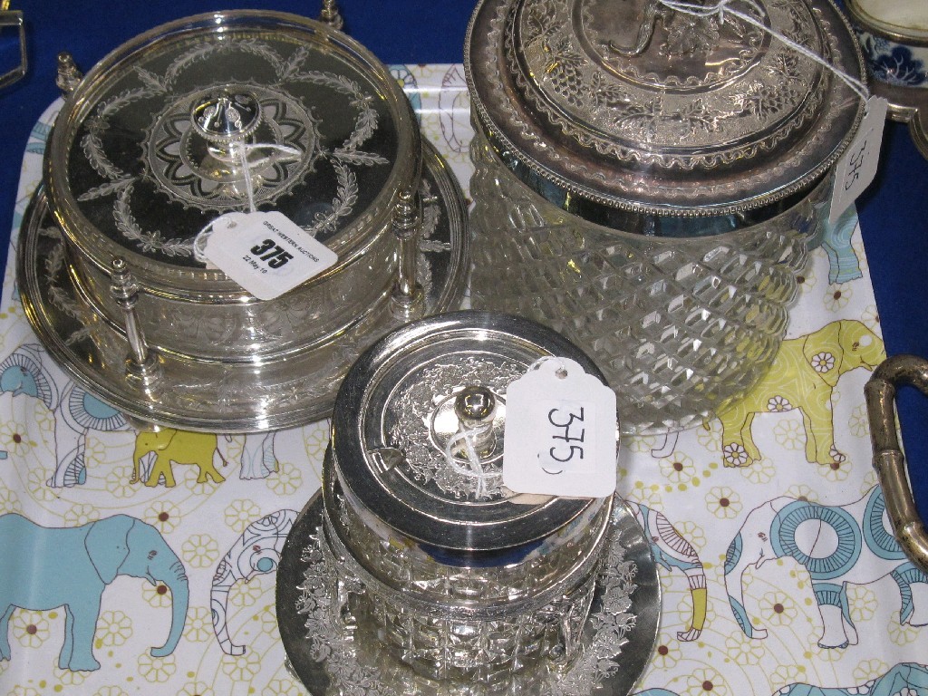 Appraisal: Lot comprising EP and glass biscuit barrel pickle jar and