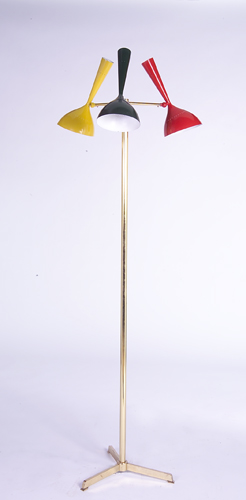 Appraisal: Brass floor lamp with three enameled metal shades in red