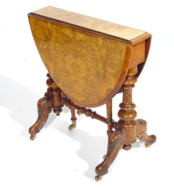 Appraisal: Miniature Victorian burr walnut D-end Sutherland table on carved cabriole