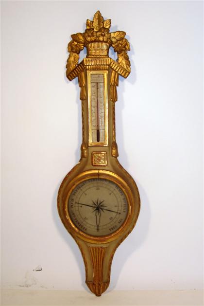 Appraisal: Louis XVI carved giltwood and ivory painted barometer The foliate