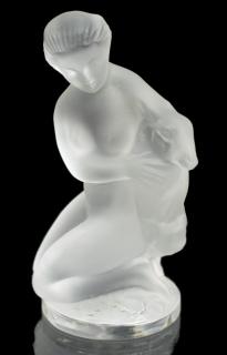 Appraisal: LALIQUE ART CRYSTAL KNEELING NUDE RAM FIGURES lot of Lalique