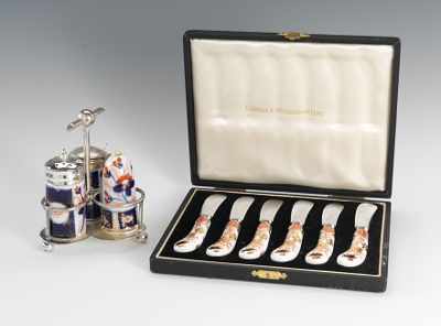 Appraisal: English Porcelain Table Accessories Including a boxed set of pate