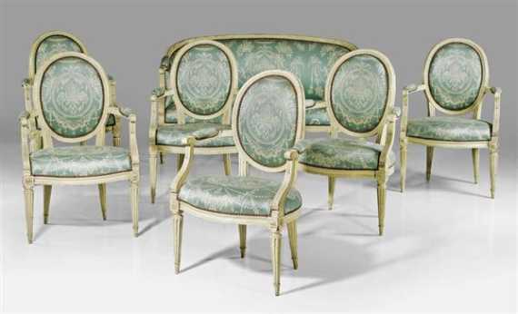 Appraisal: SALONAMEUBLEMENT sp tes Louis XVI Frankreich Jh Holz moul riert