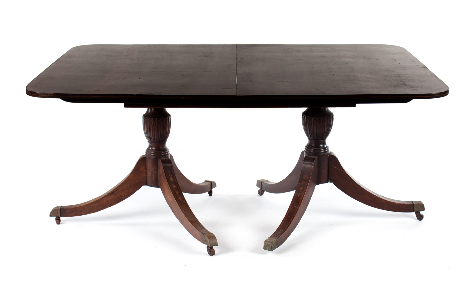 Appraisal: Federal style mahogany pedestal dining table with two leaves as