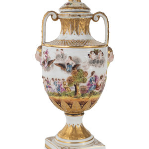 Appraisal: A Capodimonte Painted and Parcel-Gilt Porcelain Covered Urn th Century