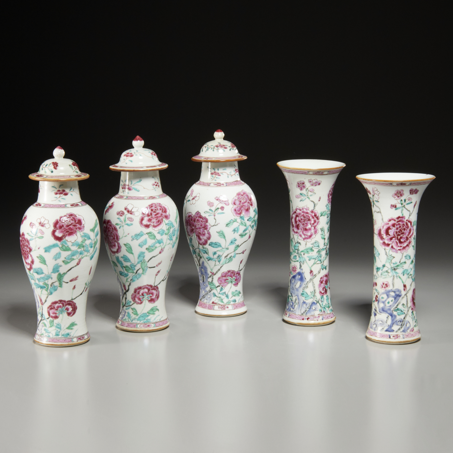 Appraisal: CHINESE EXPORT PIECE GARNITURE SET Qing Dynasty th th c