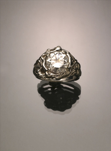 Appraisal: Tested -Karat White-Gold Solitaire Diamond Ring The custom-made four-prong mount