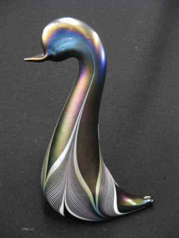 Appraisal: Abelman Art Glass Figurine of a Swan iridescent pulled feather