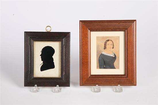 Appraisal: PORTRAIT AND SILHOUETTE American th century Watercolor on paper portrait