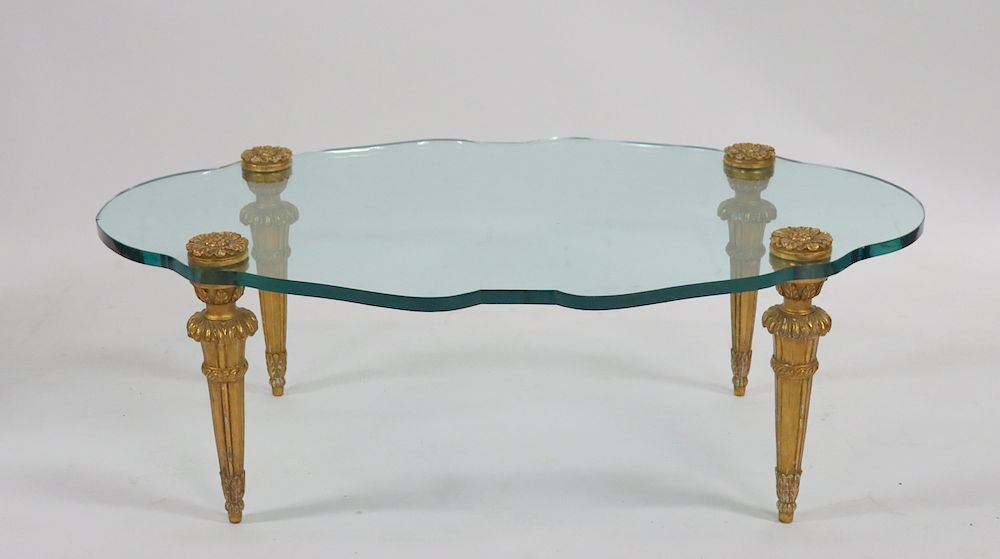 Appraisal: Vintage And Decorative Glass Top Coffee Table With Carved Gilt