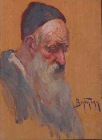 Appraisal: BEHRMANN Adolf Oil on Wood Portrait of a Rabbi Signed