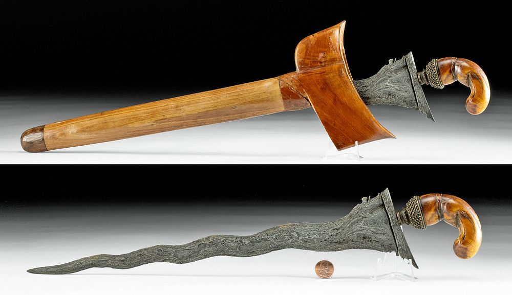 Appraisal: th C Indonesian Iron Kris w Dugong Bone Handle Originally