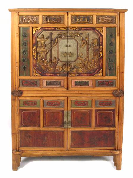 Appraisal: A Chinese cabinet with polycrome decoration height ft in width