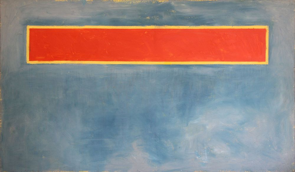 Appraisal: STEWART HITCH AMERICAN - Oil on Canvas Red Bar Signed