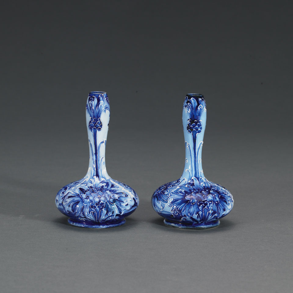 Appraisal: Pair of Macintyre Moorcroft Florian Cornflower Vases c - printed