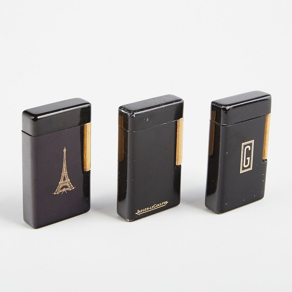 Appraisal: Grp Dunhill Black Enameled Lighters For Jaeger LeCoultre Dunhill France