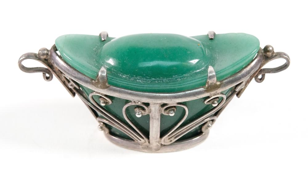 Appraisal: Jade and sterling objet d'art modeled as a single carved