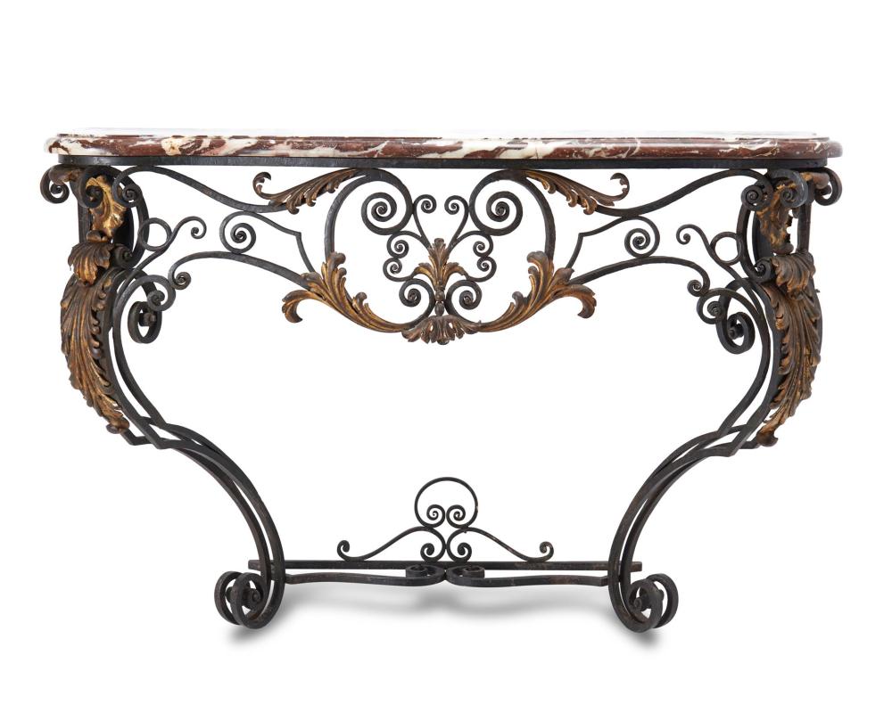 Appraisal: An Italian wrought-iron console table First-Quarter th Century The openwork