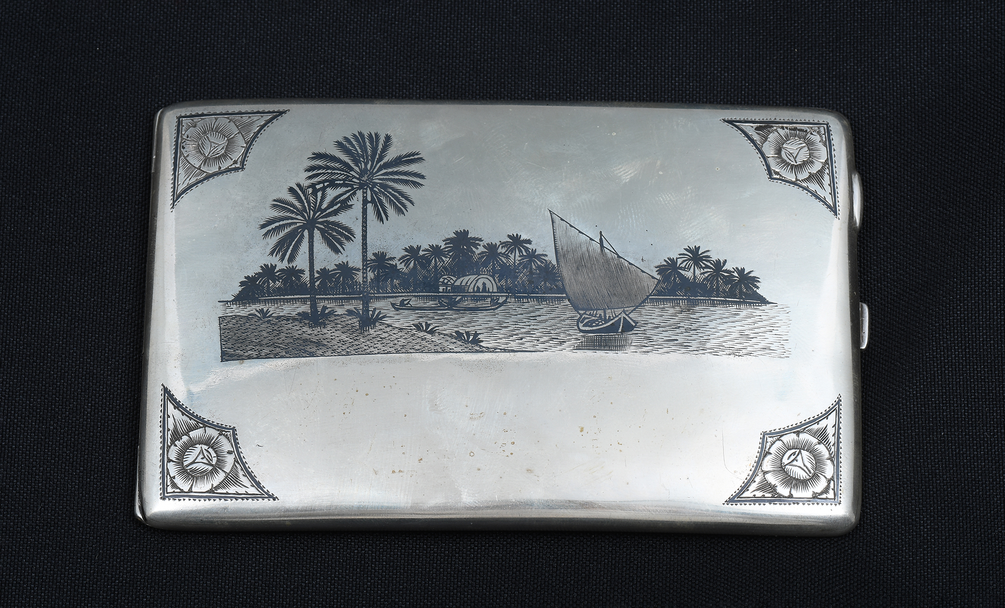 Appraisal: MIDDLE EASTERN STERLING NIELLO CIGARETTE CASE Having a scenic waterway