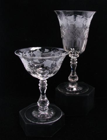 Appraisal: Sixteen pieces of etched stemware with grape and leaf motif