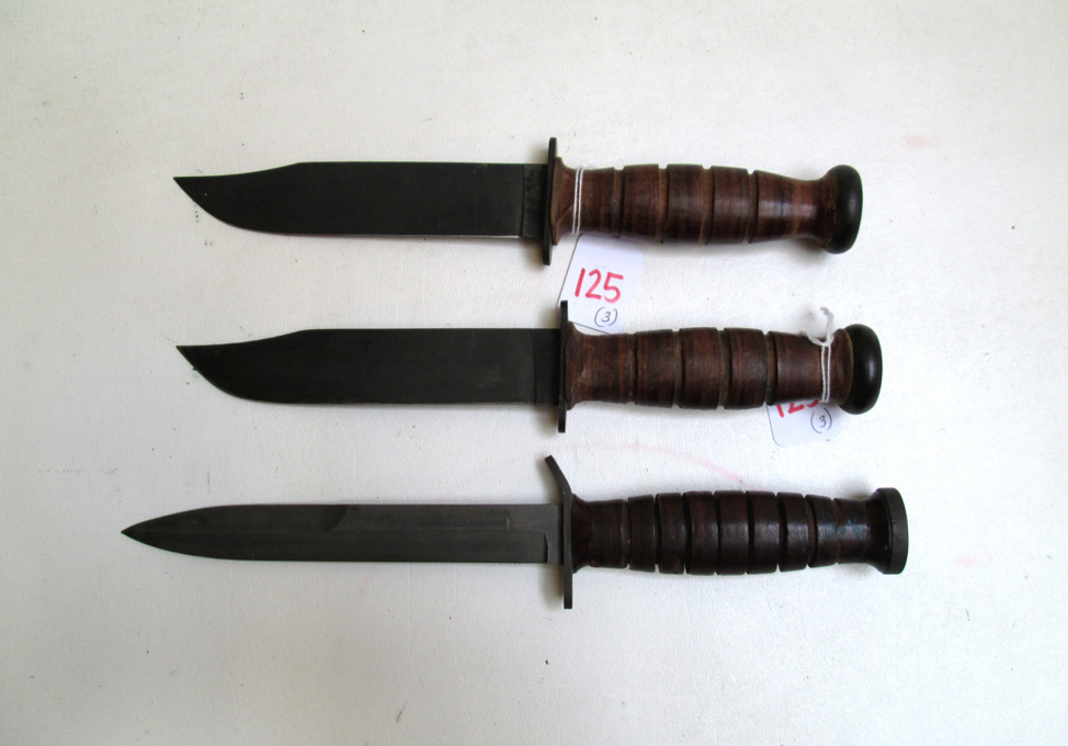 Appraisal: THREE FIXED BLADE KNIVES U S model Imperial double tipped