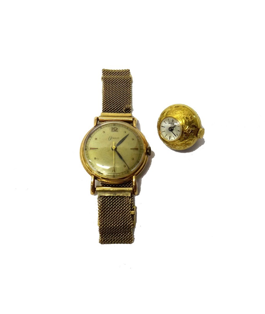 Appraisal: A gentleman's gold circular cased Onsa wristwatch the signed circular