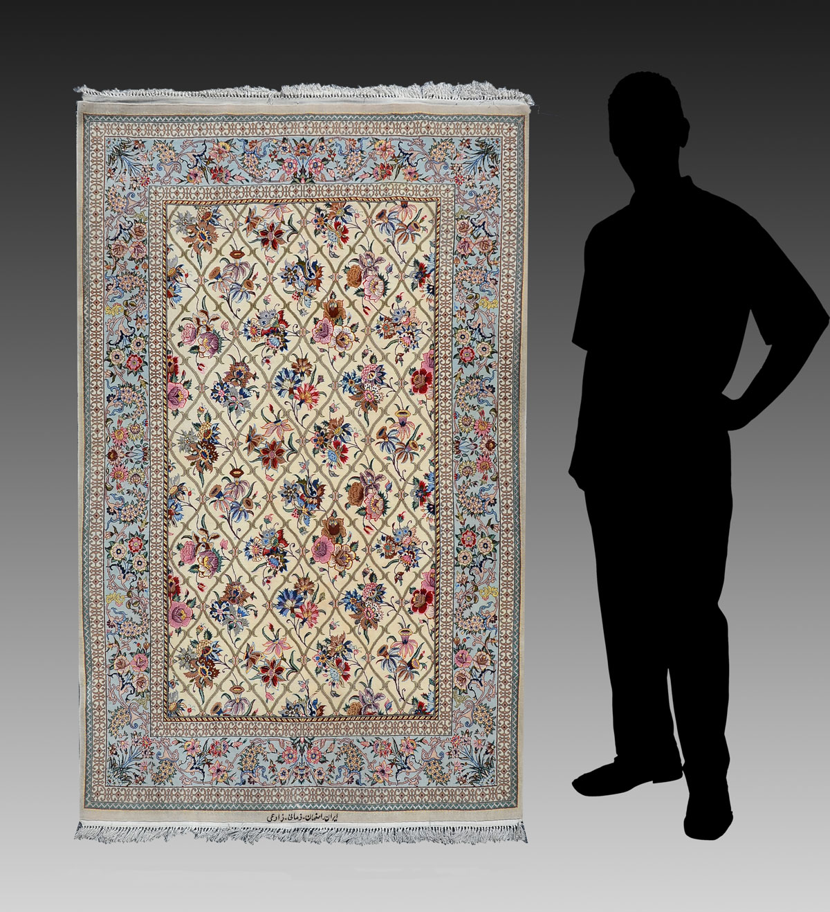 Appraisal: SIGNED FINE ESTATE HAND KNOTTED ORIENTAL CARPET SILK WOOL ISFAHAN